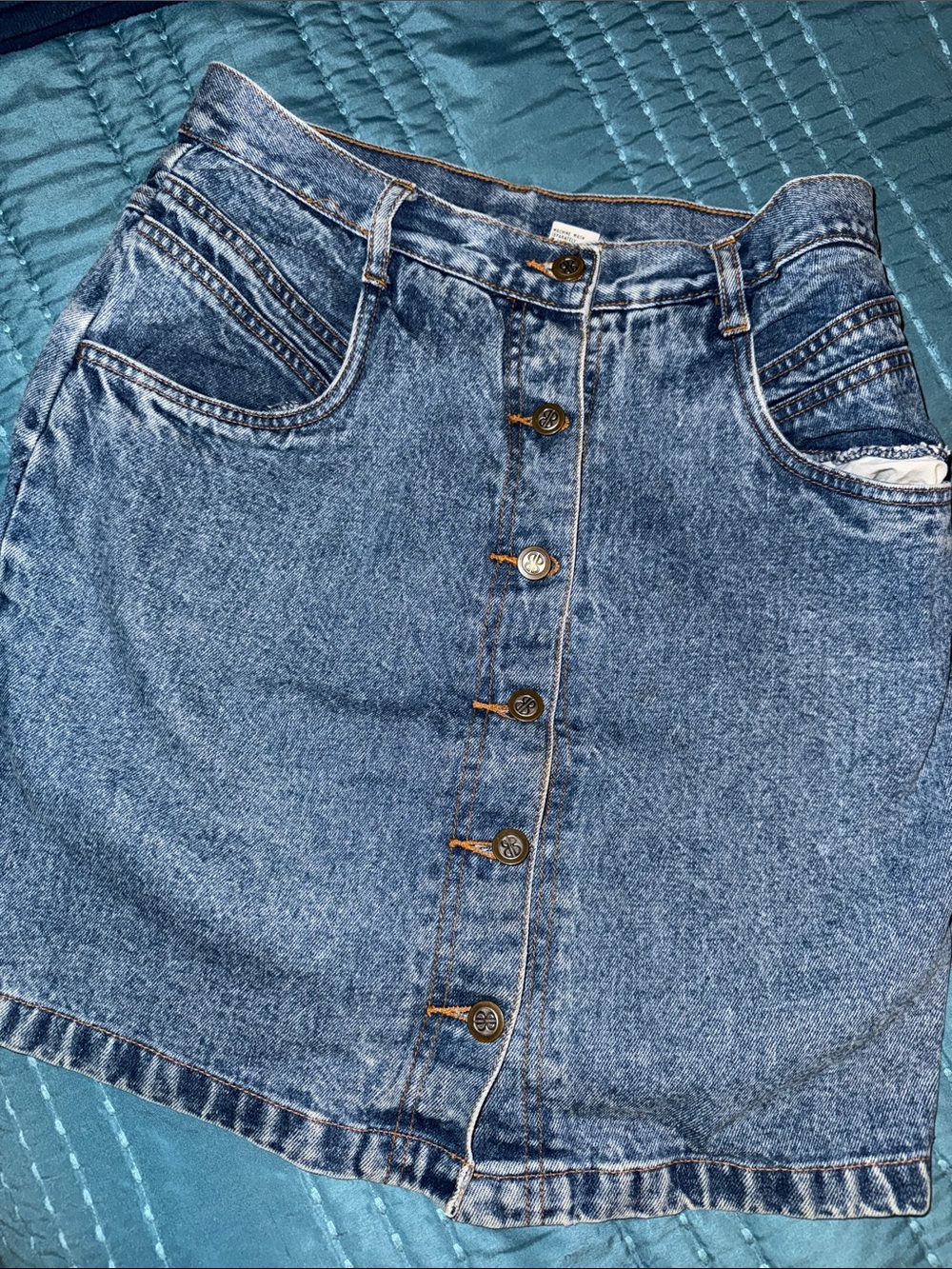 bill blass Blue Denim Button-Front Mini Skirt